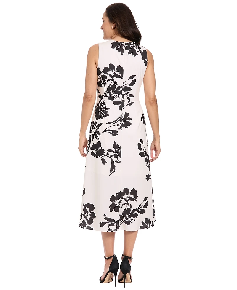 London Times Women's Sleeveless Floral Printed Midi Dress