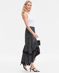 I.n.c. International Concepts Women's Chiffon Dot-Print High-Low Maxi Skirt, Macy's Exclusive - Lilia Dots