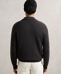Reiss Men's Half-Button Cable-Knit Wool Shirt