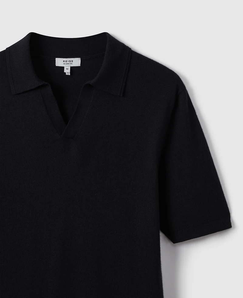Reiss Men's Merino Wool Open Collar Polo Shirt