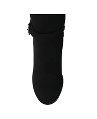 Journee Women's Avalonn Buckle Strap Knee High Stacked Heel Inside Zipper Wide-Calf Comfort Dress Boots