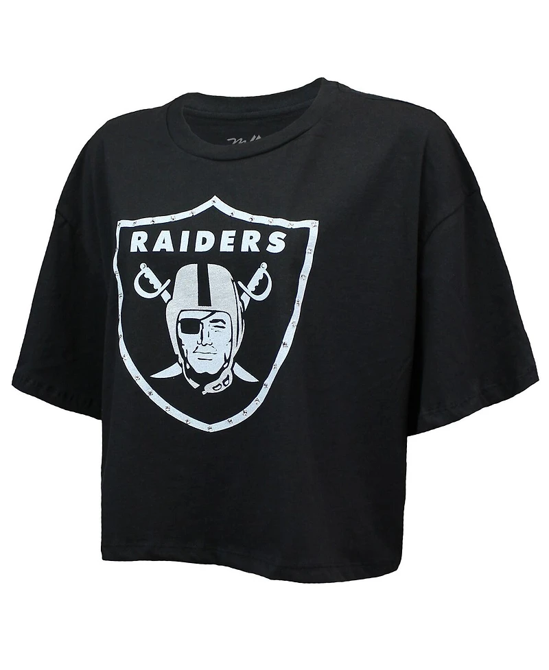 Majestic Threads Women's Maxx Crosby Black Las Vegas Raiders Swarovski Crystals Boxy Cropped Name Number T-Shirt