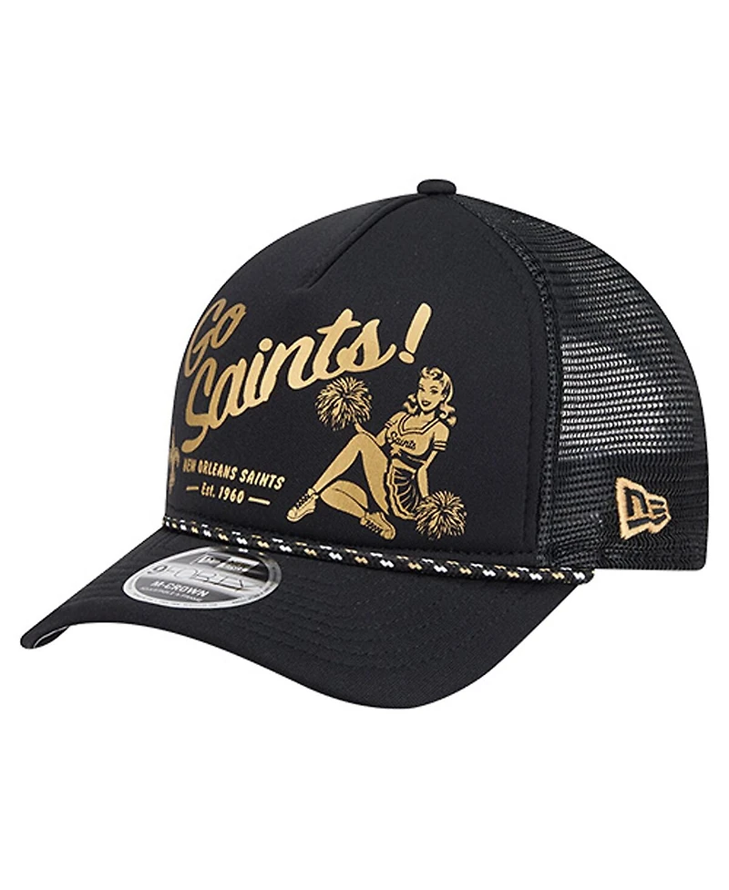New Era Men's Black New Orleans Saints Gas Station 9FORTY A-Frame M-Crown Adjustable Trucker Hat