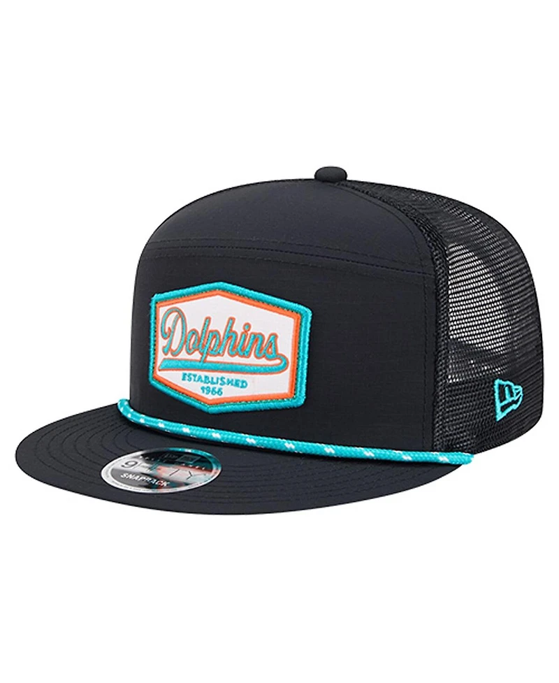 New Era Men's Black Miami Dolphins Ripstop Patch 9FIFTY Split Panel Snapback Hat