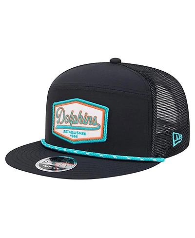 New Era Men's Black Miami Dolphins Ripstop Patch 9FIFTY Split Panel Snapback Hat