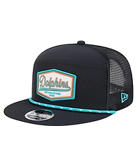 New Era Men's Black Miami Dolphins Ripstop Patch 9FIFTY Split Panel Snapback Hat