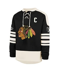 '47 Brand Men's Connor Bedard Black Chicago Blackhawks Player Name Number Sweep Check Eternal Lacer Sweatshirt
