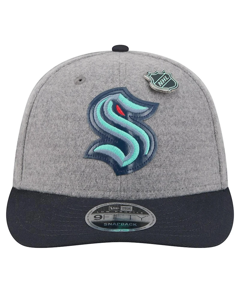 New Era Men's Gray/Deep Sea Blue Seattle Kraken Wool Pin Low Profile 9FIFTY Snapback Hat