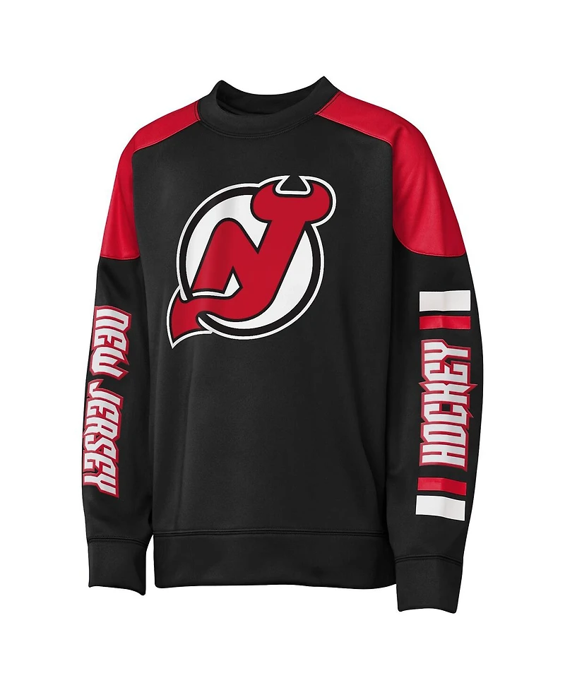 Outerstuff Big Boys and Girls Jack Hughes Black New Jersey Devils Best Defense Name Number Crewneck Sweatshirt