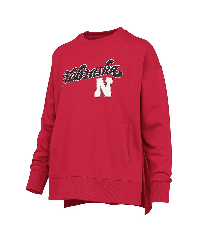 Pressbox Women's Scarlet Nebraska Huskers Bonanza Chenille Harper Script Sweatshirt