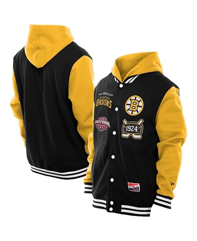 New Era Men's Black/Gold Boston Bruins Full-Snap Fleece Hoodie Jacket