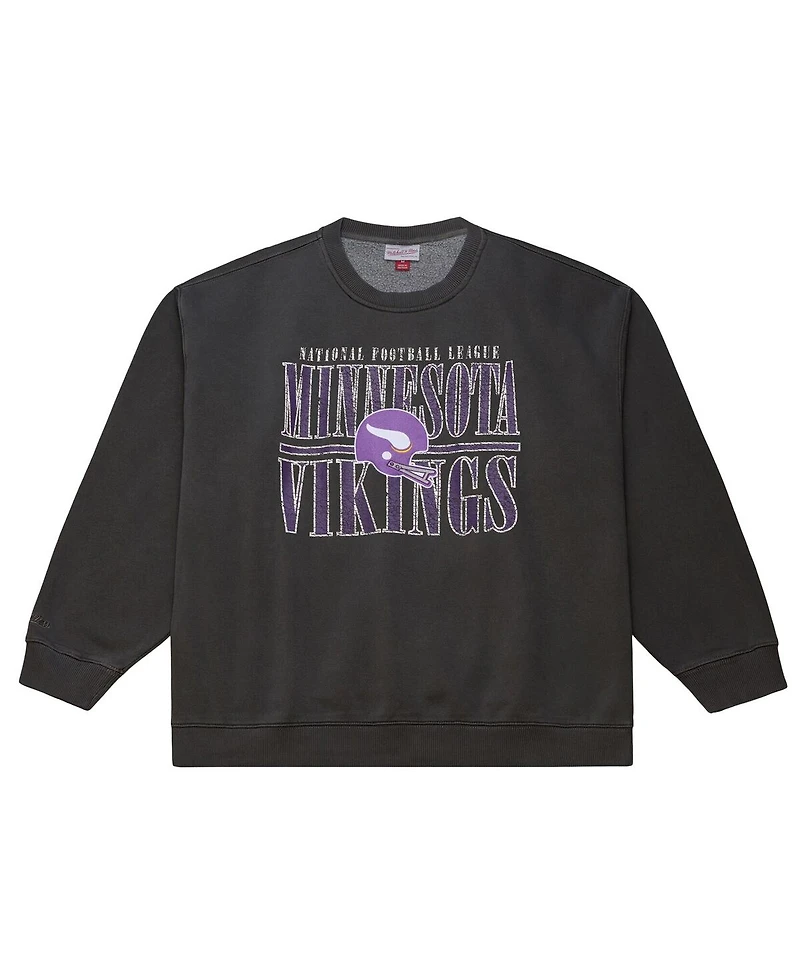Mitchell & Ness Men's Black Minnesota Vikings Downtown Crew Vintage Logo Sweatshirt