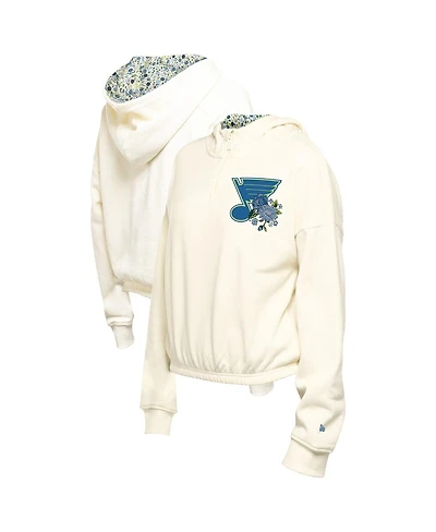 New Era Women's Cream St. Louis Blues Glam Game Quarter-Zip Cropped Floral Pullover Hoodie