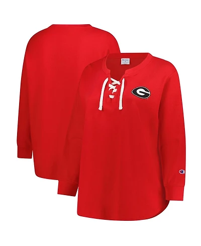 Fanatics Women's Red Georgia Bulldogs Lace-Up Waffle Knit Plus Long Sleeve T-Shirt