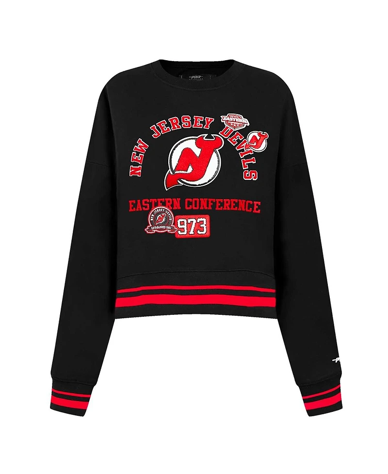 Pro Standard Women's Black New Jersey Devils Area Code Cropped Pullover Sweatshirt