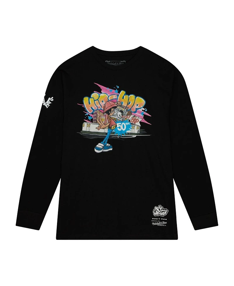 Mitchell & Ness Men's and Women's Black 50th Anniversary of Hip-Hop Graffiti Long Sleeve T-Shirt