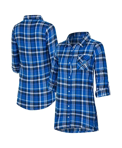 Concepts Sport Women's Blue Detroit Lions Laney Plaid Tri-Blend Nightshirt