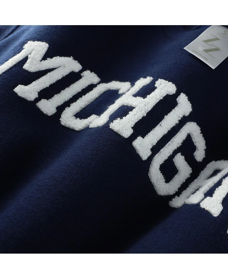ZooZatz Women's Navy Michigan Wolverines Chenille Cropped Sweatshirt