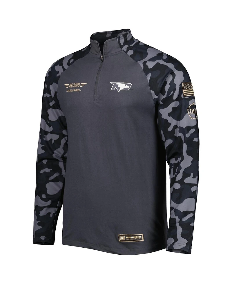 Colosseum Men's Charcoal North Dakota College Wildcats Oht Military Appreciation Long Range Raglan Quarter-Zip Sweatshirt