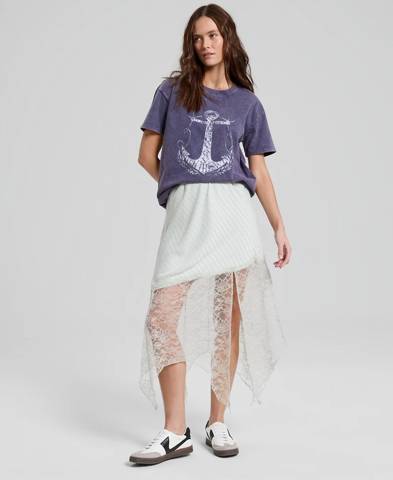 And Now This Women's Asymmetric Satin & Lace Skirt, Macy's Exclusive