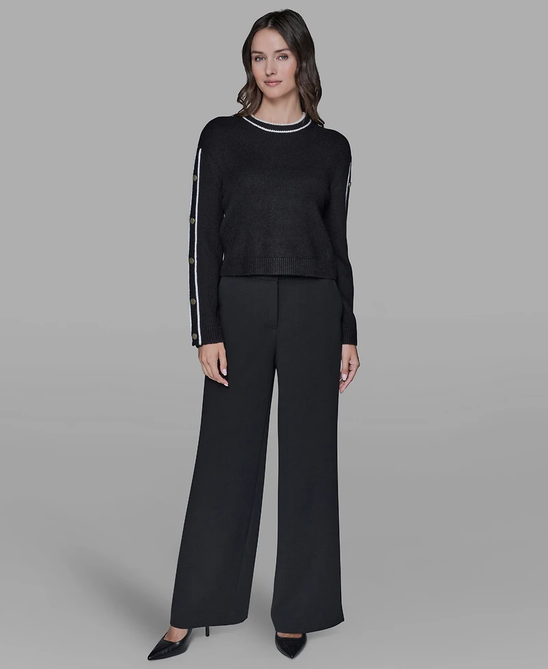 Karl Lagerfeld Paris Petite Crewneck Long-Sleeve Sweater