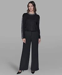 Karl Lagerfeld Paris Petite Crewneck Long-Sleeve Sweater