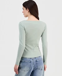Hippie Rose Juniors' Scoop-Neck Long-Line Henley Top