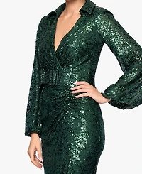 Betsy & Adam Women's Sequin Collared Long Dress