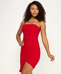 Emerald Sundae Juniors' Rhinestone-Strap Asymmetrical-Hem Bodycon Dress