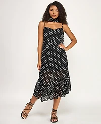 Seni & Cade Juniors' Polka Dot Sweetheart Neck Midi Dress with Scarf