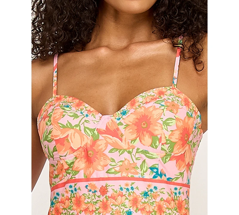 Seni & Cade Juniors' Floral Printed Sweetheart Neck Midi Dress