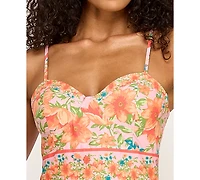 Seni & Cade Juniors' Floral Printed Sweetheart Neck Midi Dress