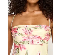 Seni & Cade Juniors' Floral Square Neck Back Strap Satin Dress