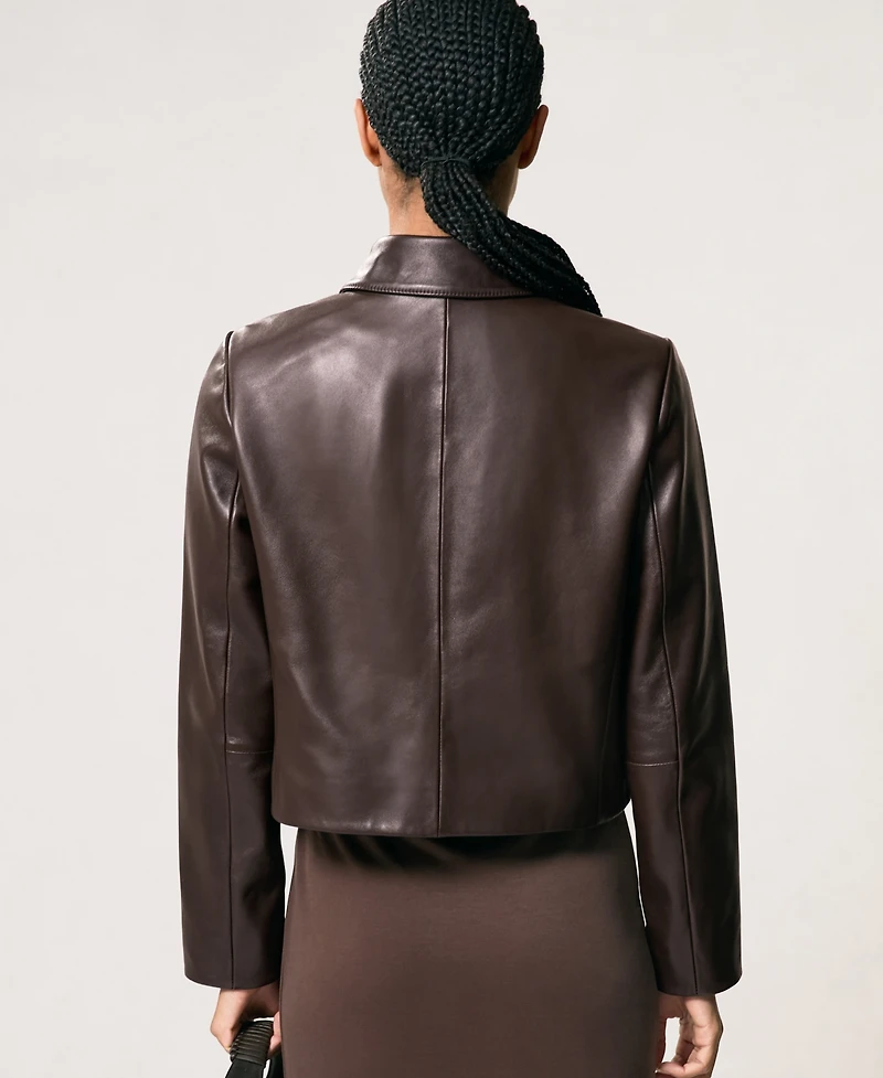Reiss Women's Drew Collared Leather Jacket