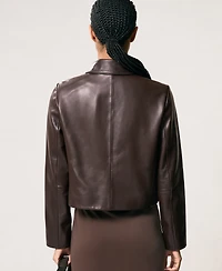 Reiss Women's Drew Collared Leather Jacket