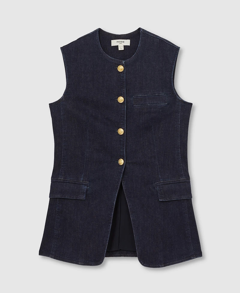 Reiss Women's Athena Denim Longline Waistcoat