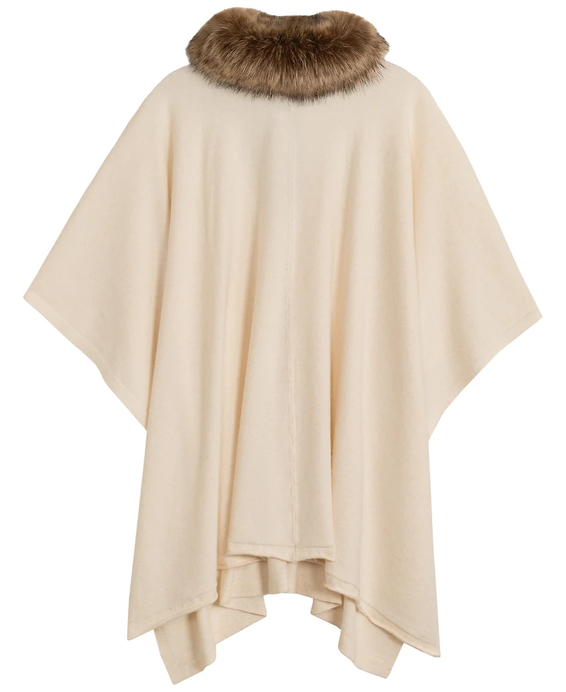 Lauren Ralph Lauren Fur Collar Knit Ruana Wrap