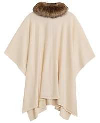 Lauren Ralph Lauren Fur Collar Knit Ruana Wrap