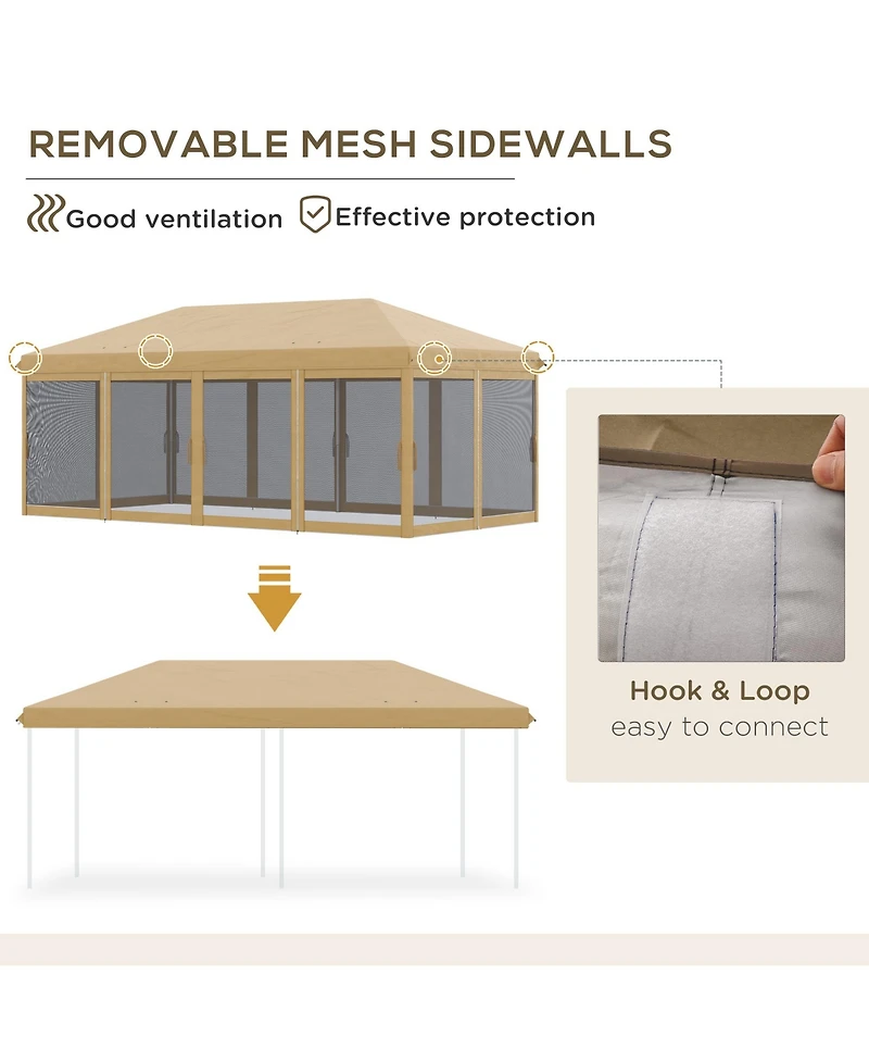 Outsunny Outdoor 10' x 20' Patio Gazebo Outdoor Pop-Up Canopy with Sidewalls, 6 Mesh Walls for Party, Events, Backyard, Lawn