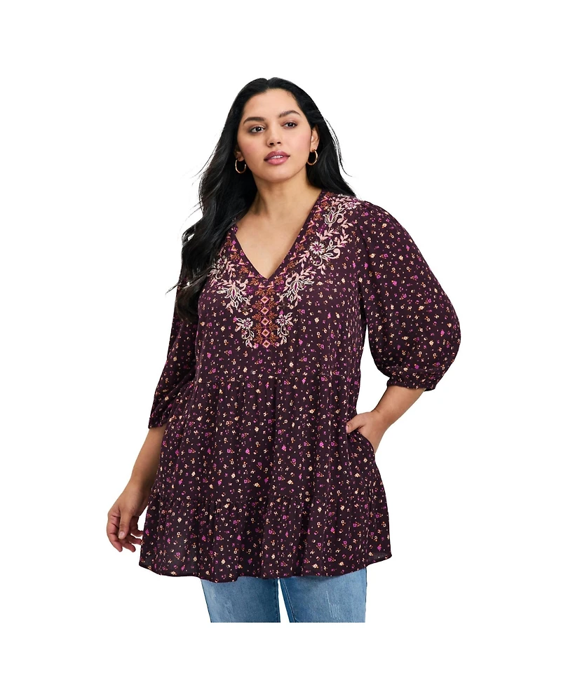Avenue Women's Plus Ditsy Embroidered Tunic