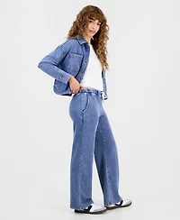 And Now This Petite Faux-Denim French Terry Wide-Leg Pants, Macy's Exclusive