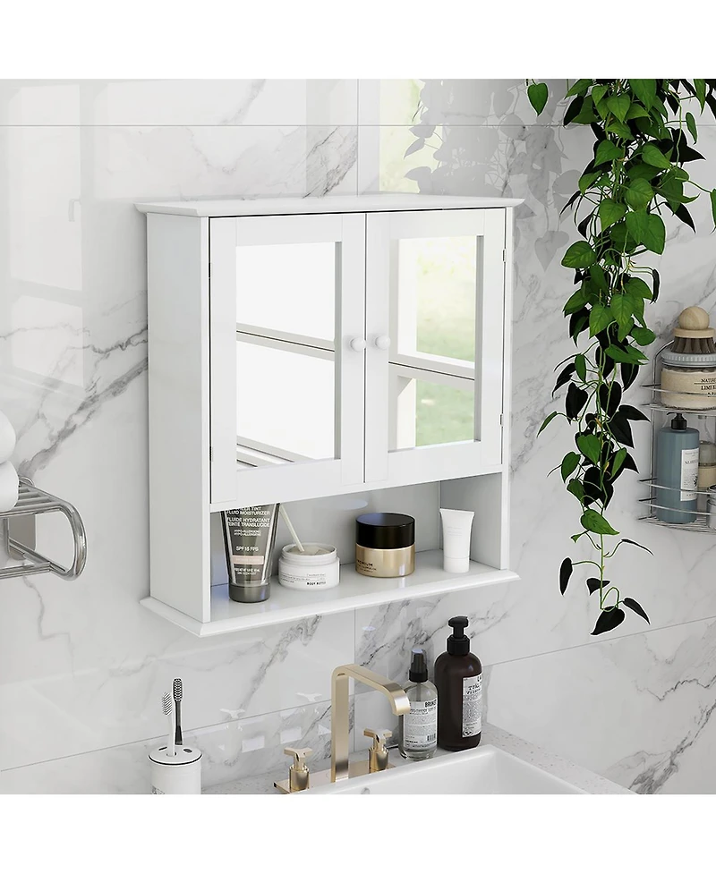 Airsurfer Bathroom Wall Cabinet with Double Mirror Doors and Shelves Modern Storage Organizer for Bathroom or Living Room