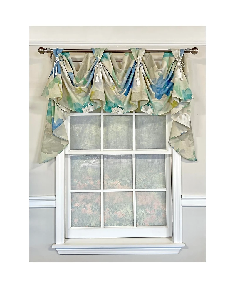 Rlf Home Linen Floral 3-Scoop Victory Swag Natural 4 Tabs 64"W x 26"L For windows up to 60"W