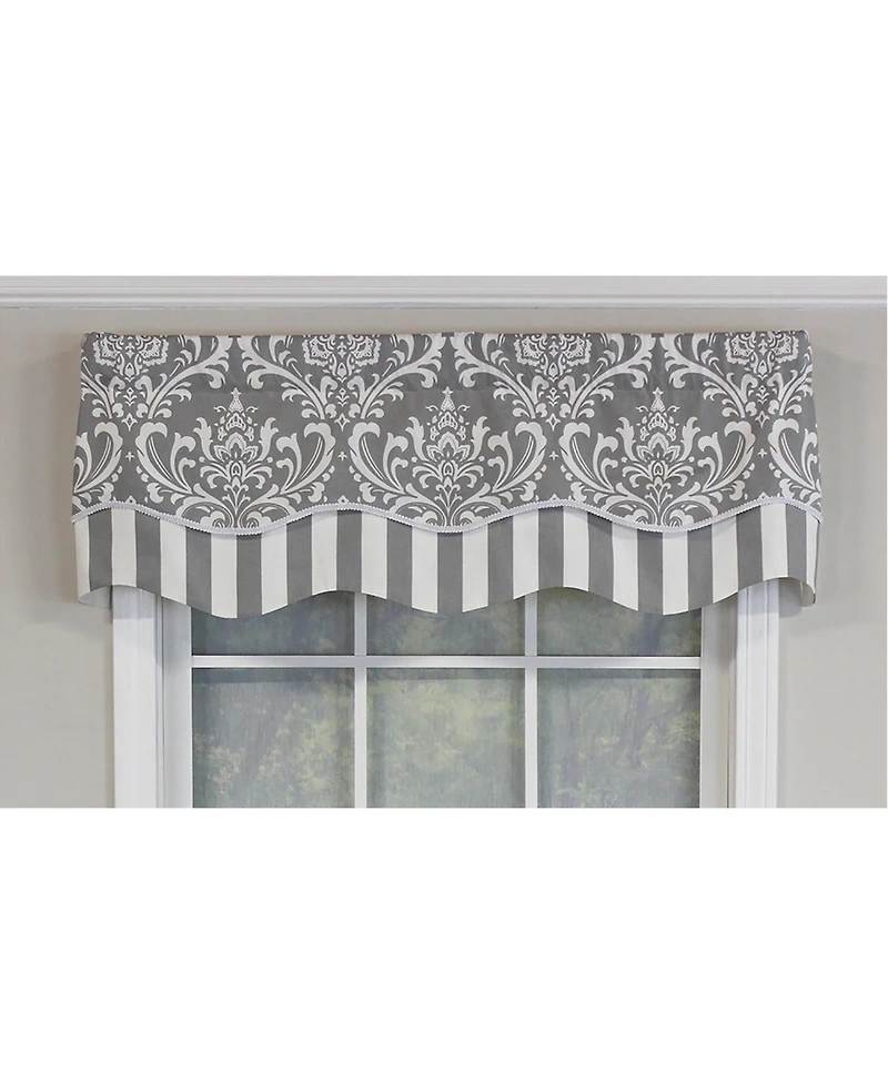 Rlf Home Ozbourne Glory Valance Gray. 3" Rod Pocket, Layered, Trimmed. 50"W X 16"L