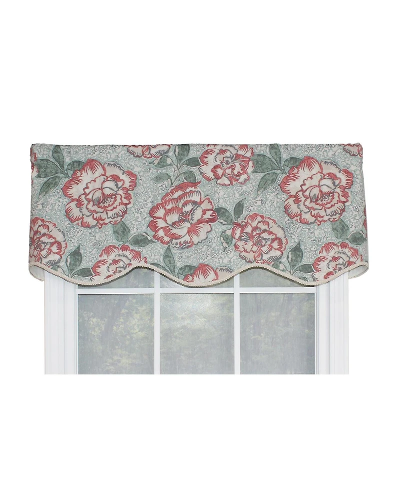 Rlf Home Peony Bowl Trimmed Provance 100% Cotton with Fully Lined 3" Rod Pocket Valnance for Windows 50" x 15" Coral
