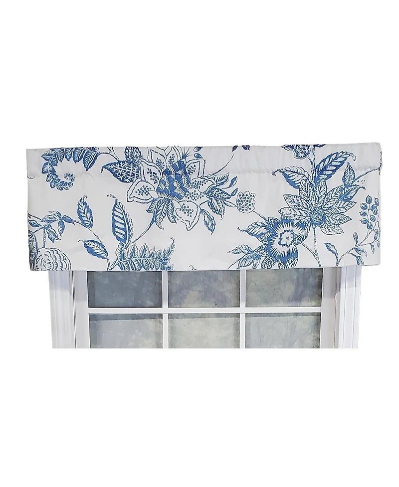 Rlf Home Natalia Tailored Valance High Quality Window Treatment 3" Rod Pocket 50" x 14" Cyan Blue/White