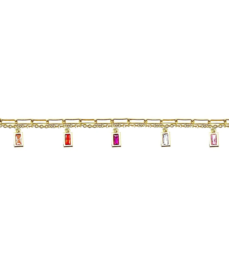 GiGiGirl 14k Gold Plated with Rainbow Multi-Color Cubic Zirconia Adjustable Birthstone Charm Bracelet