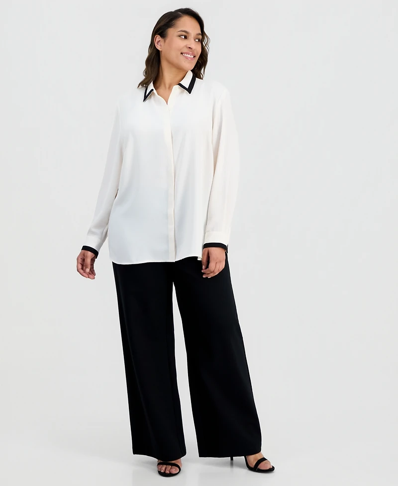 Anne Klein Plus Spread-Collar Button-Front Blouse