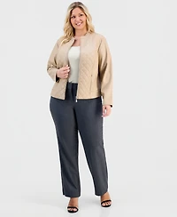 Anne Klein Essentials Plus Size Faux-Leather Quilt-Front Zip-Front Jacket