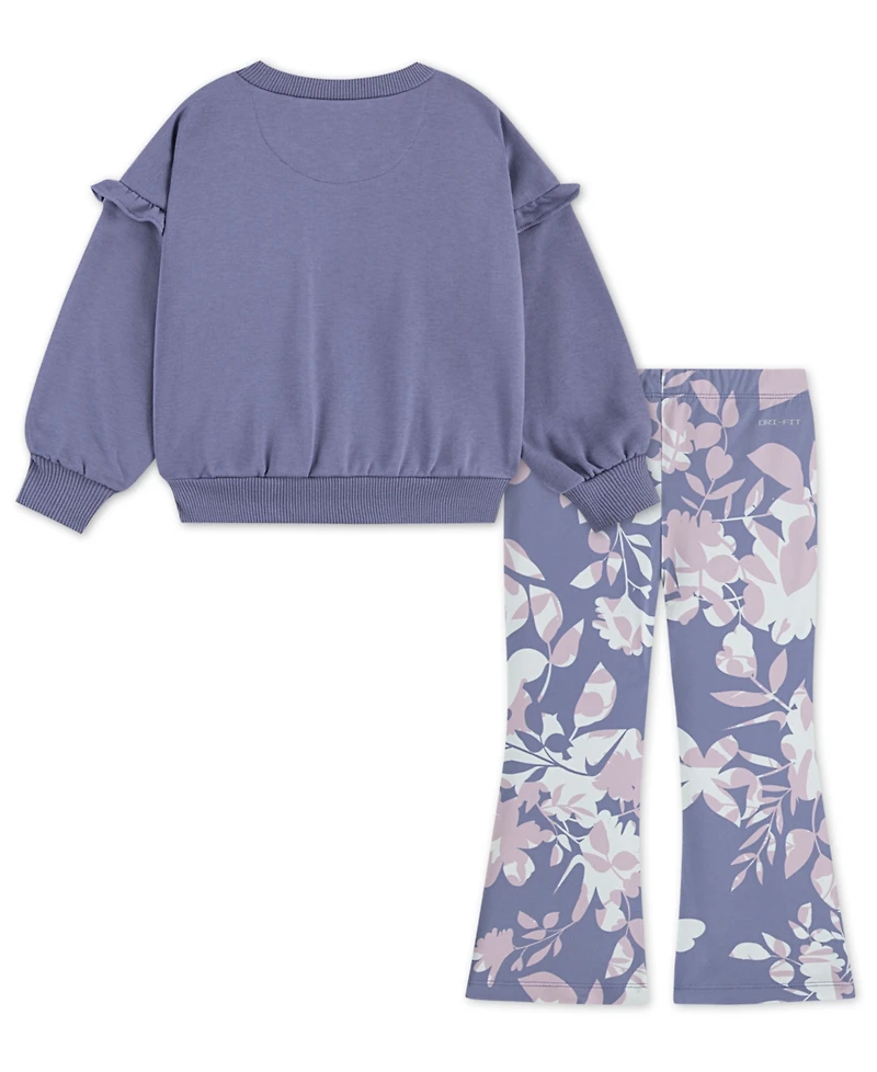 Nike Girl 2T-6X Flutter Sleeve Crewneck Top and All over Floral Print Pants, 2-Piece Set